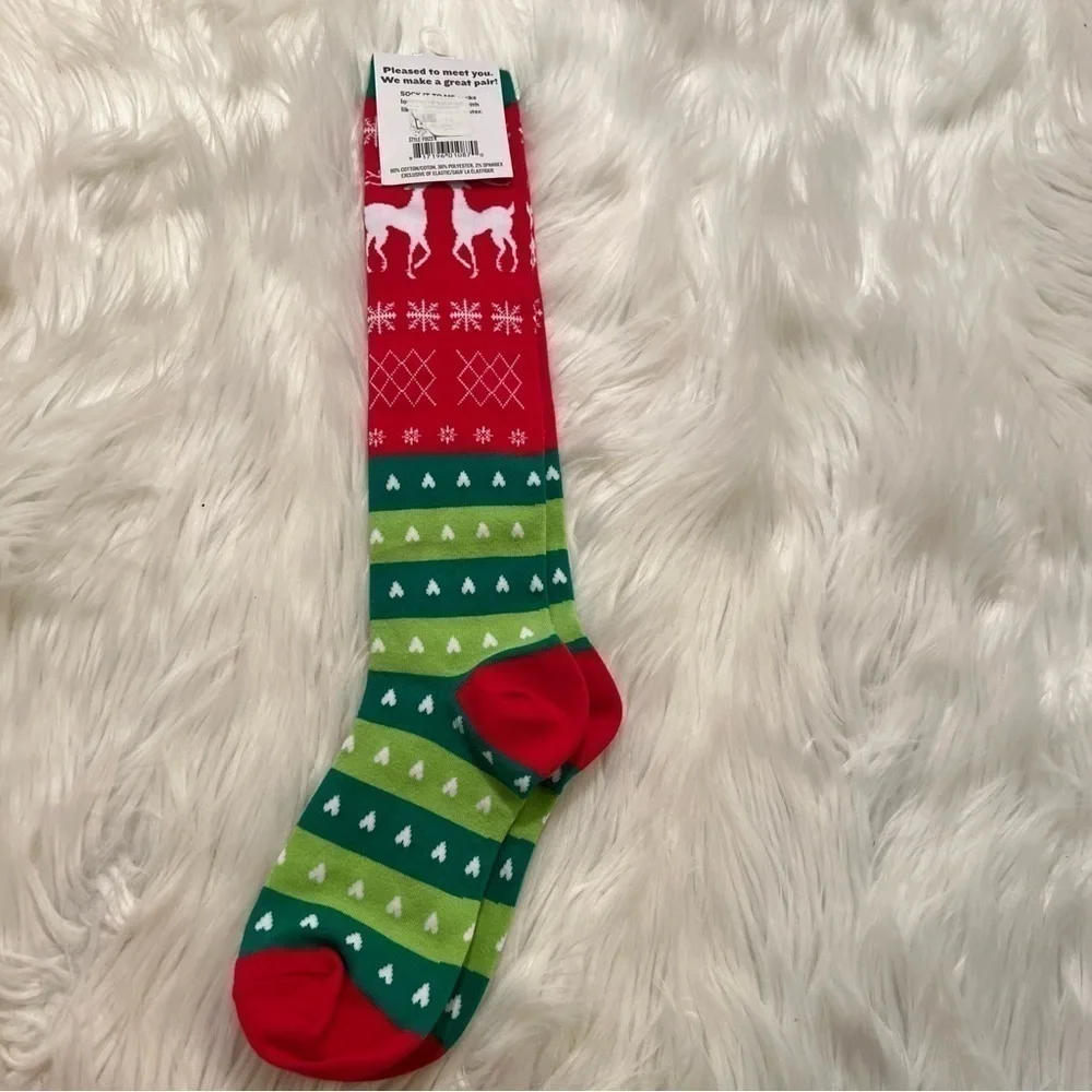 Sock it to Me Women's Knee High Tacky Holiday Sweater Socks Christmas Red Green